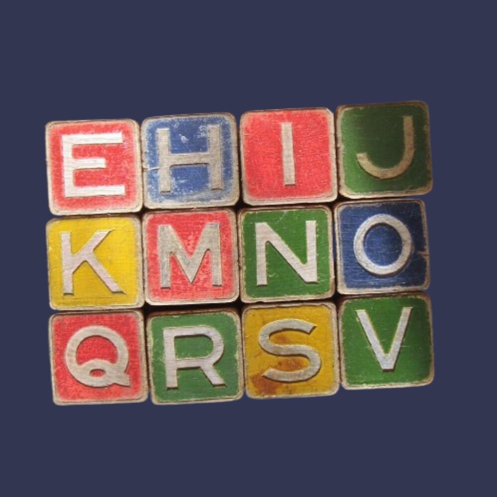 Vintage Wooden Alphabet Blocks Set of 12